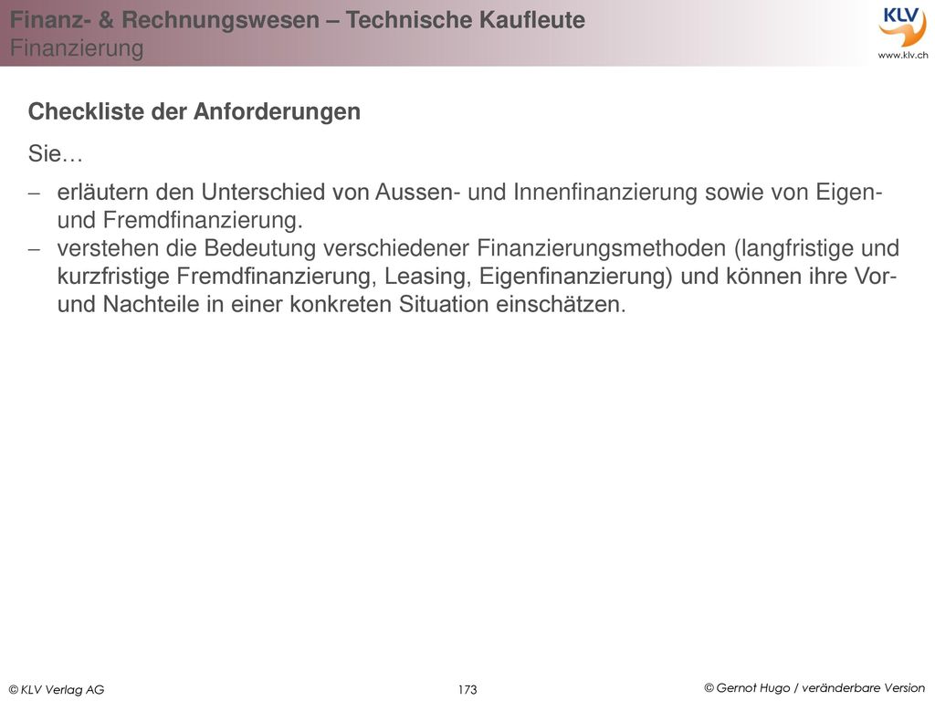 Checkliste der Anforderungen