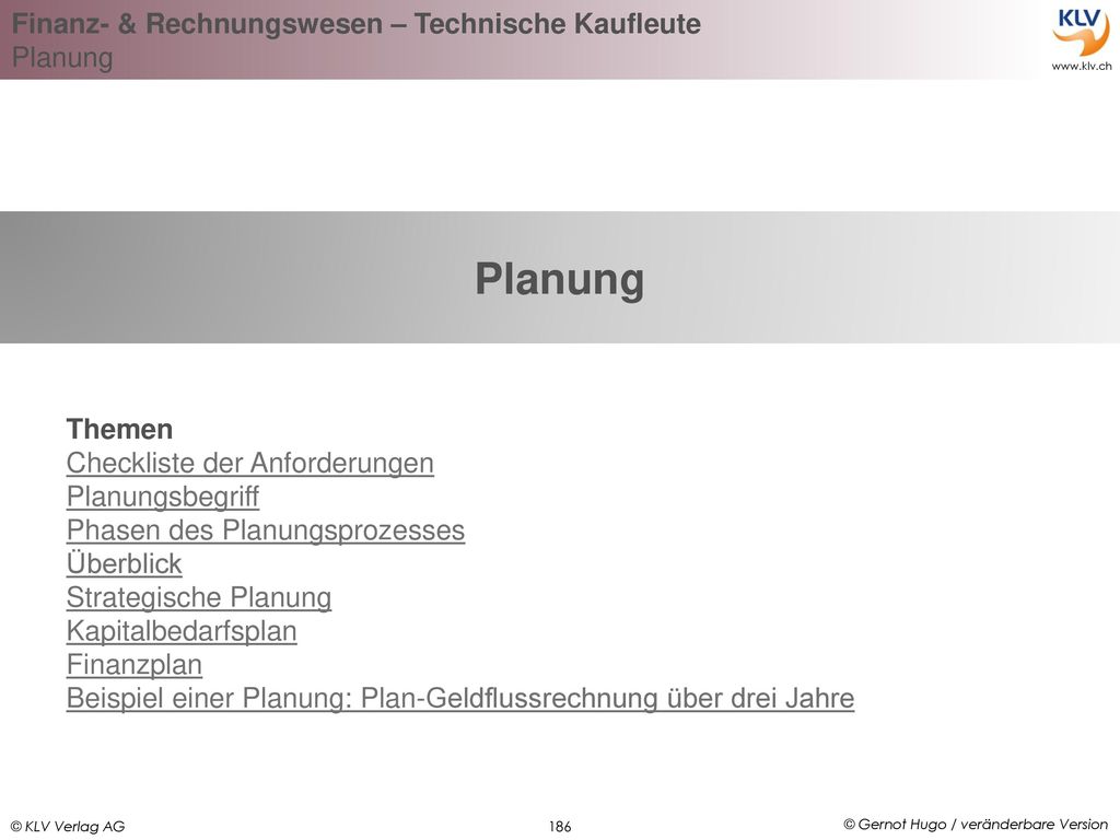Planung Themen Checkliste der Anforderungen Planungsbegriff
