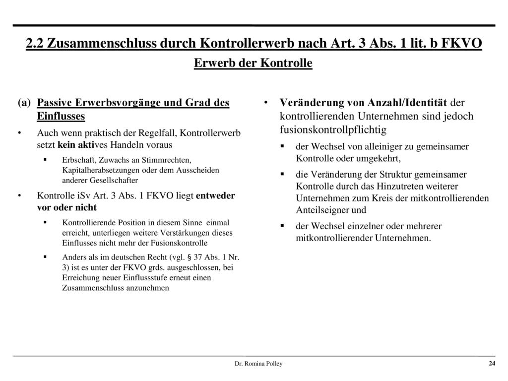 2. 2 Zusammenschluss durch Kontrollerwerb nach Art. 3 Abs. 1 lit