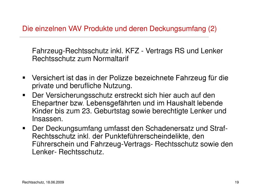 Die einzelnen VAV Produkte und deren Deckungsumfang (2)