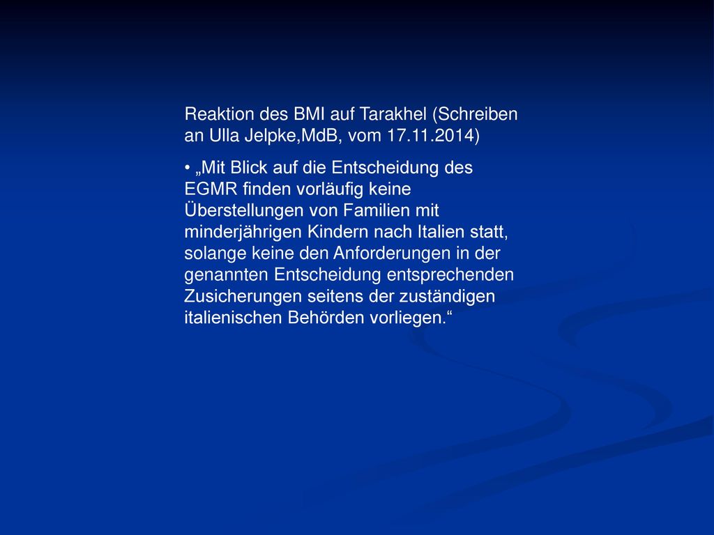 Reaktion des BMI auf Tarakhel (Schreiben an Ulla Jelpke,MdB, vom )