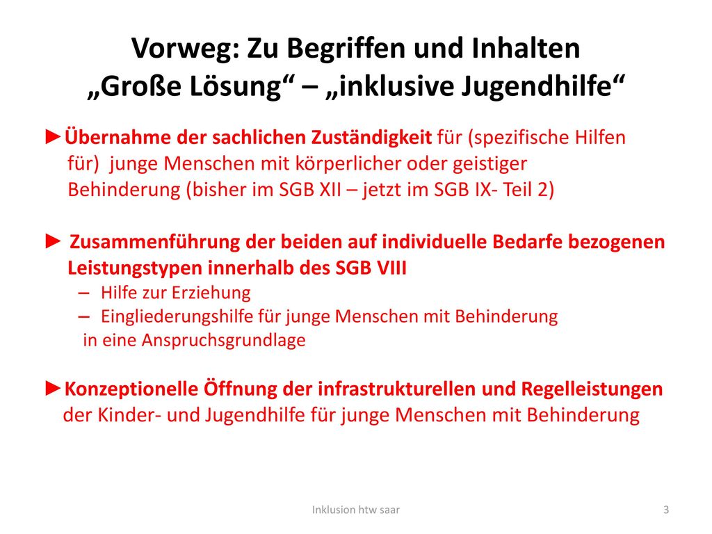 Vorweg: Zu Begriffen und Inhalten „Große Lösung – „inklusive Jugendhilfe