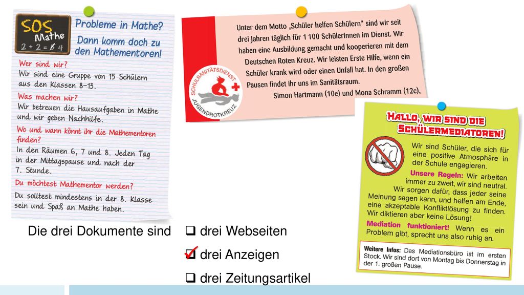  Die drei Dokumente sind  drei Webseiten  drei Anzeigen