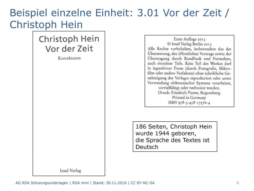Beispiel einzelne Einheit: 3.01 Vor der Zeit / Christoph Hein