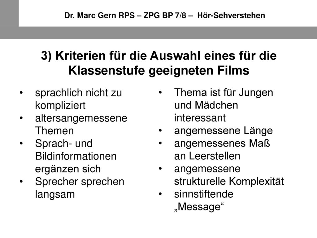 Dr. Marc Gern RPS – ZPG BP 7/8 – Hör-Sehverstehen
