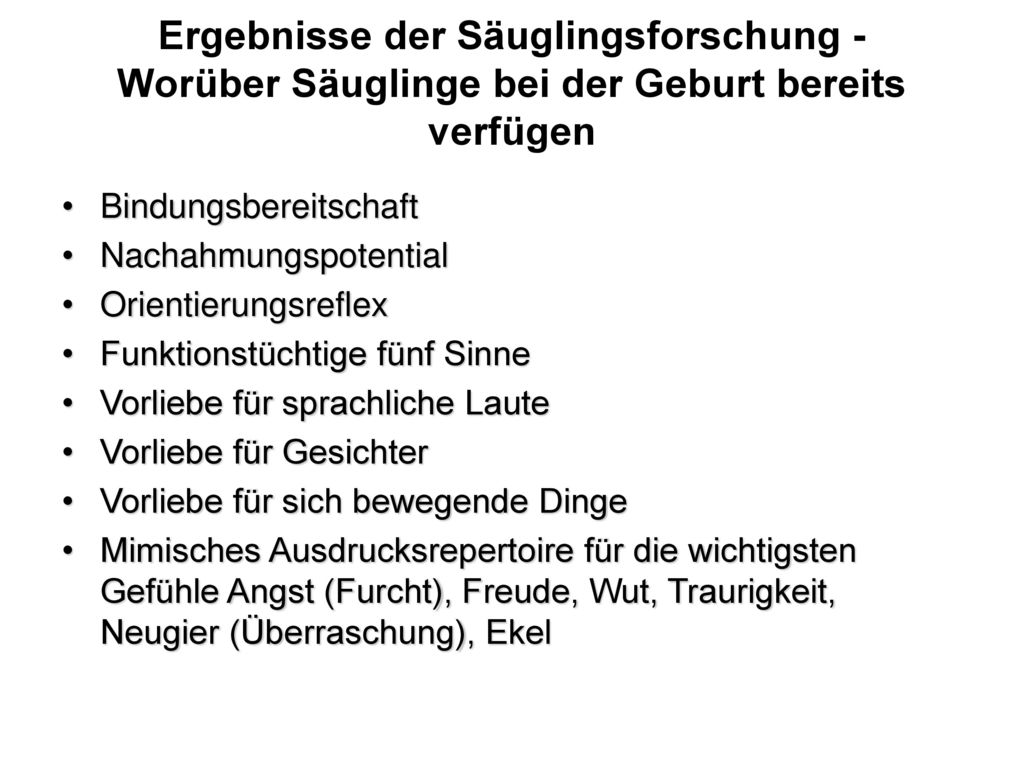 Ergebnisse der Säuglingsforschung - Worüber Säuglinge bei der Geburt bereits verfügen