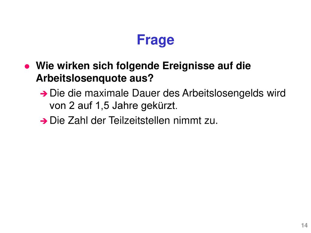 Frage Wie wirken sich folgende Ereignisse auf die Arbeitslosenquote aus