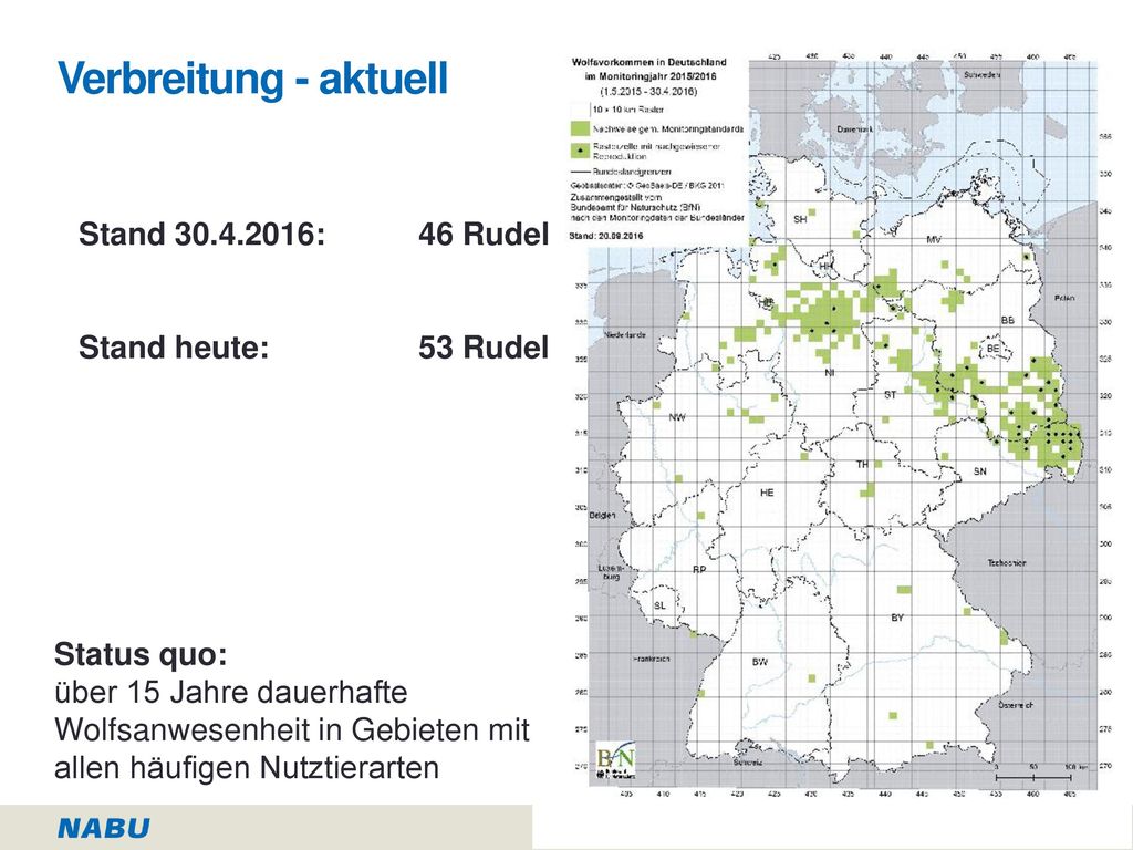 Verbreitung - aktuell Stand : 46 Rudel Stand heute: 53 Rudel