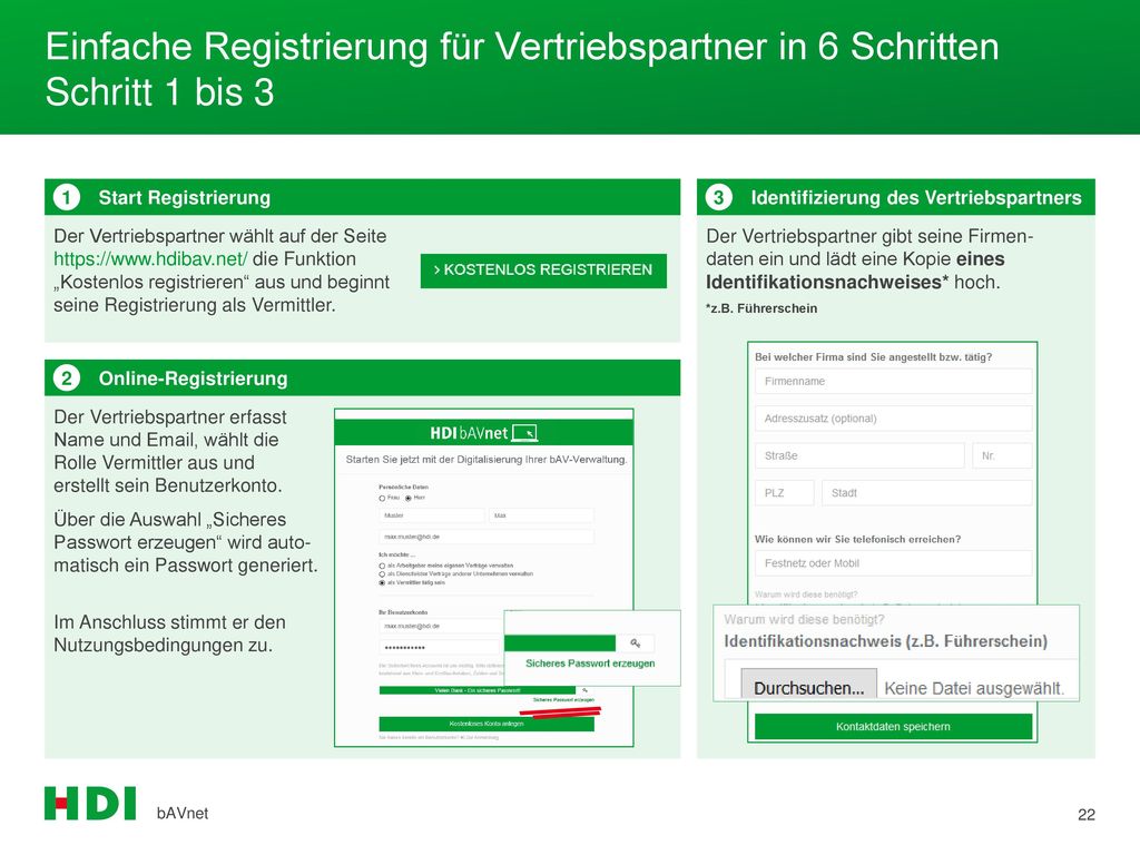 Einfache Registrierung für Vertriebspartner in 6 Schritten Schritt 1 bis 3