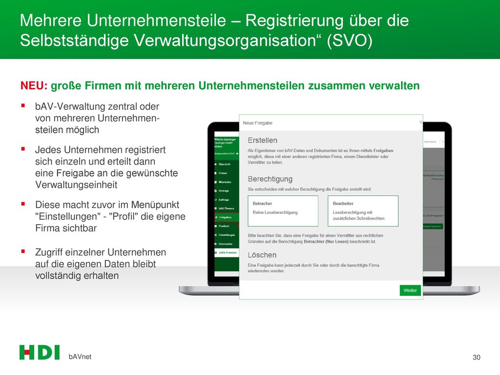 Mehrere Unternehmensteile – Registrierung über die Selbstständige Verwaltungsorganisation (SVO)