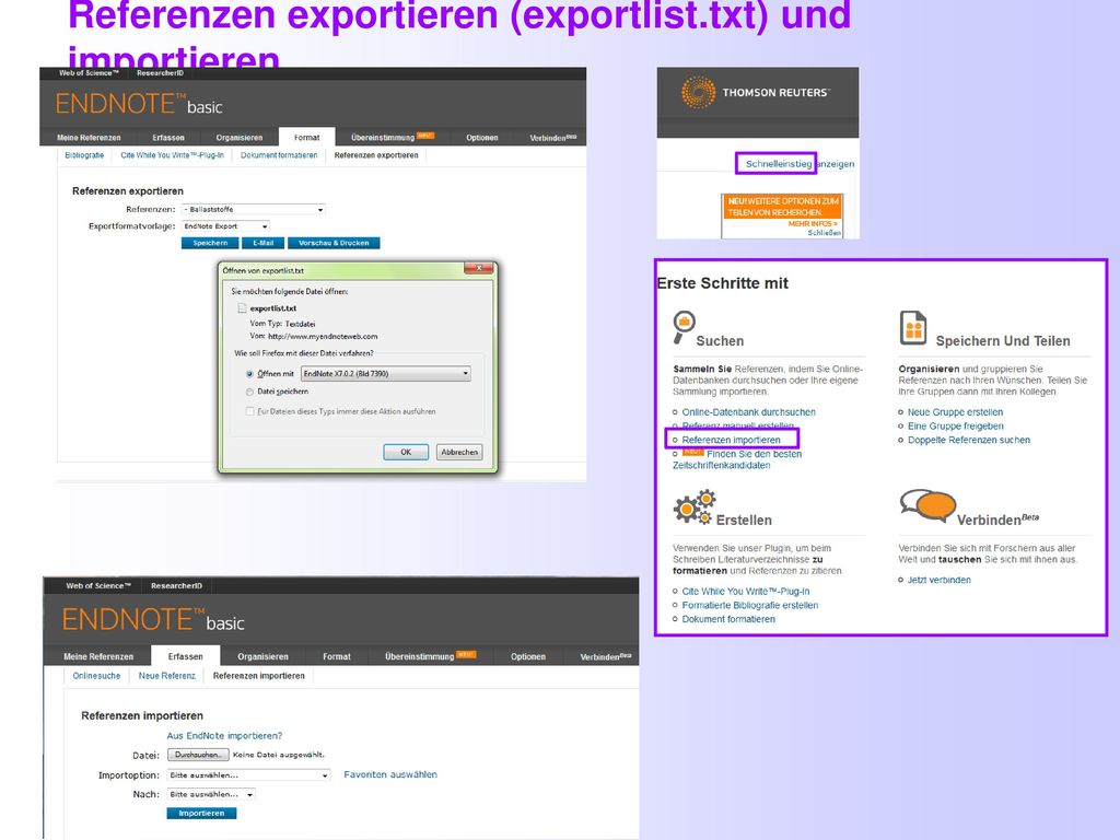 Referenzen exportieren (exportlist.txt) und importieren