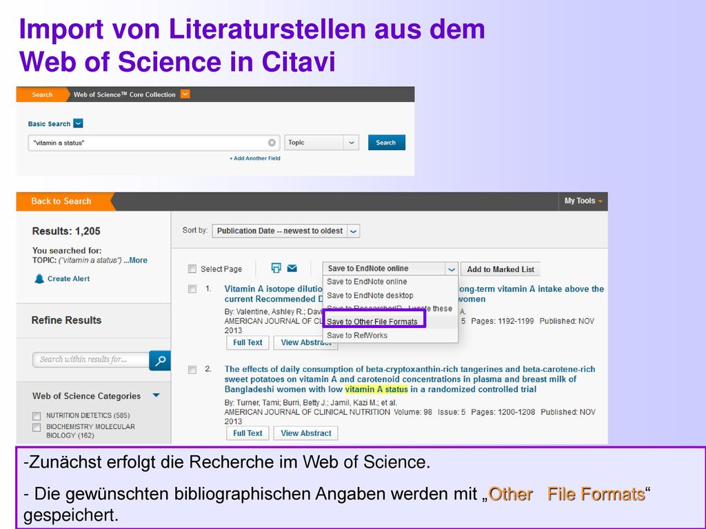 Import von Literaturstellen aus dem Web of Science in Citavi