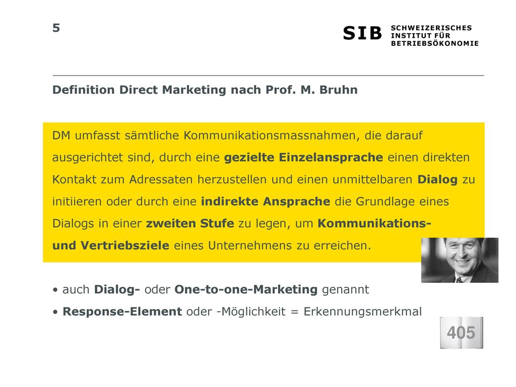 405 Definition Direct Marketing nach Prof. M. Bruhn