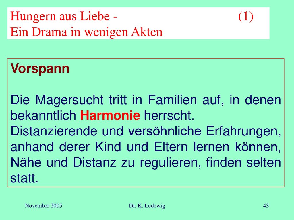 Hungern aus Liebe - (1) Ein Drama in wenigen Akten
