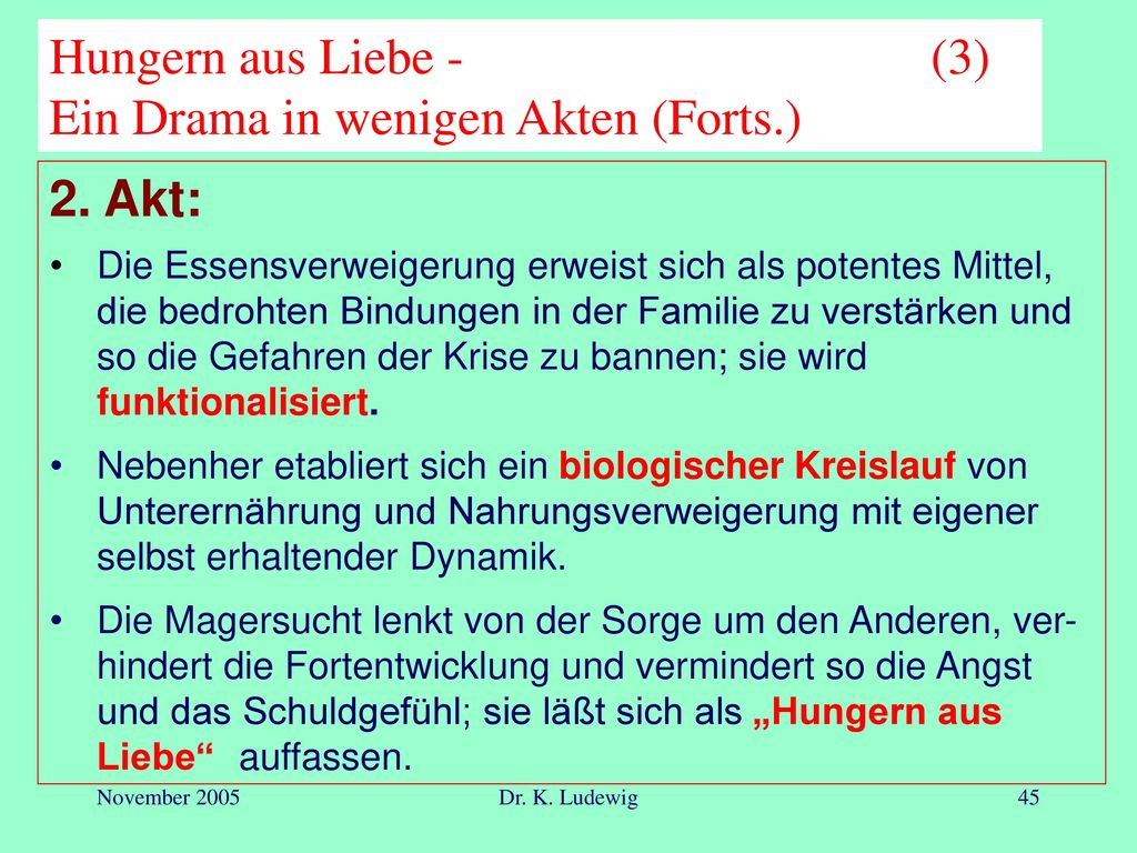 Hungern aus Liebe - (3) Ein Drama in wenigen Akten (Forts.)