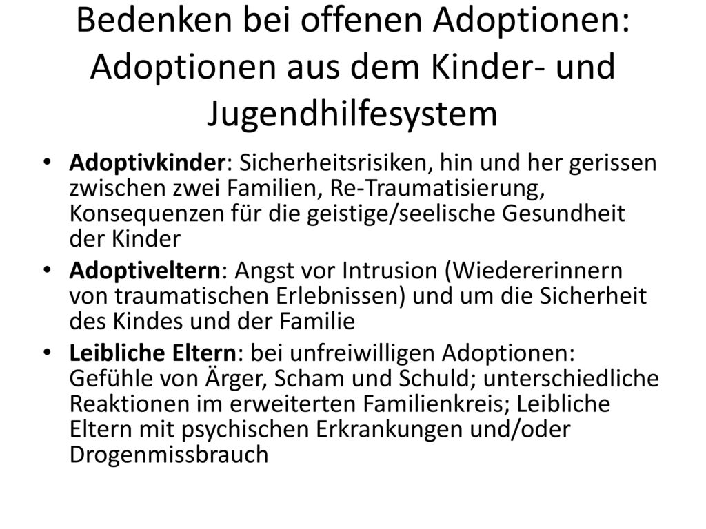 Bedenken bei offenen Adoptionen: Adoptionen aus dem Kinder- und Jugendhilfesystem
