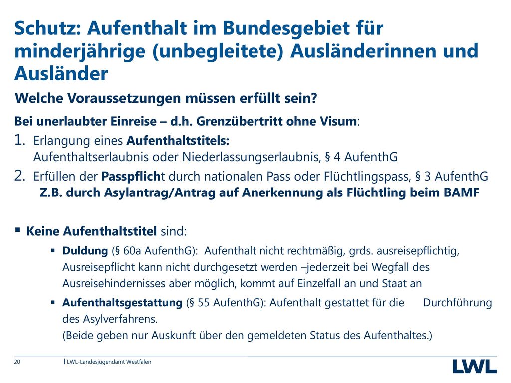 Schutz: Aufenthalt im Bundesgebiet für minderjährige (unbegleitete) Ausländerinnen und Ausländer