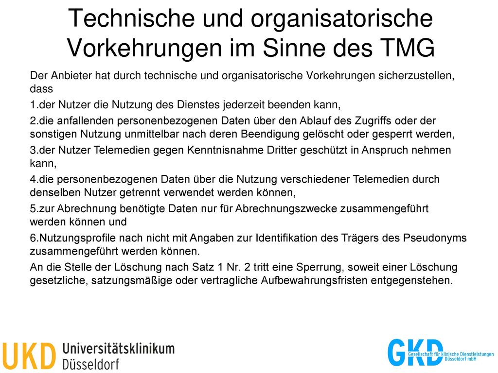 Technische und organisatorische Vorkehrungen im Sinne des TMG