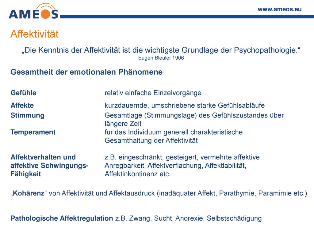 Affektivität „Die Kenntnis der Affektivität ist die wichtigste Grundlage der Psychopathologie. Eugen Bleuler