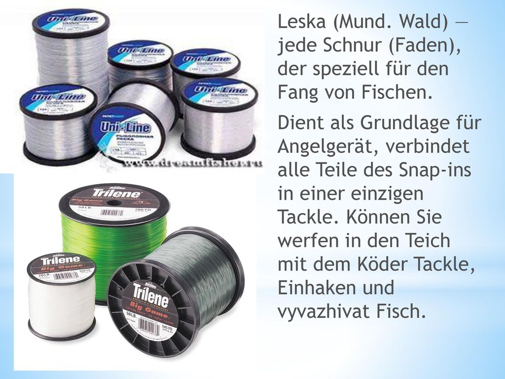 Leska (Mund. Wald) — jede Schnur (Faden), der speziell für den Fang von Fischen.