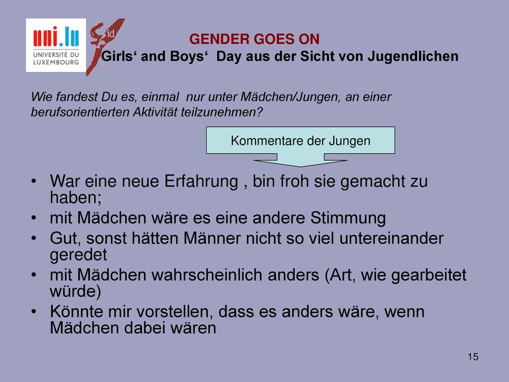 GENDER GOES ON Girls‘ and Boys‘ Day aus der Sicht von Jugendlichen