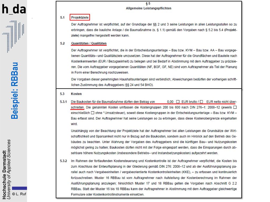 1. Der Planungsvertrag Beispiel: RBBau