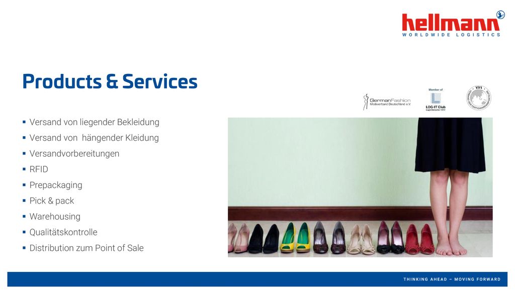 Products & Services Versand von liegender Bekleidung