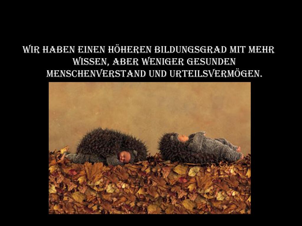 Wir haben einen höheren Bildungsgrad mit mehr Wissen, aber weniger gesunden Menschenverstand und Urteilsvermögen.