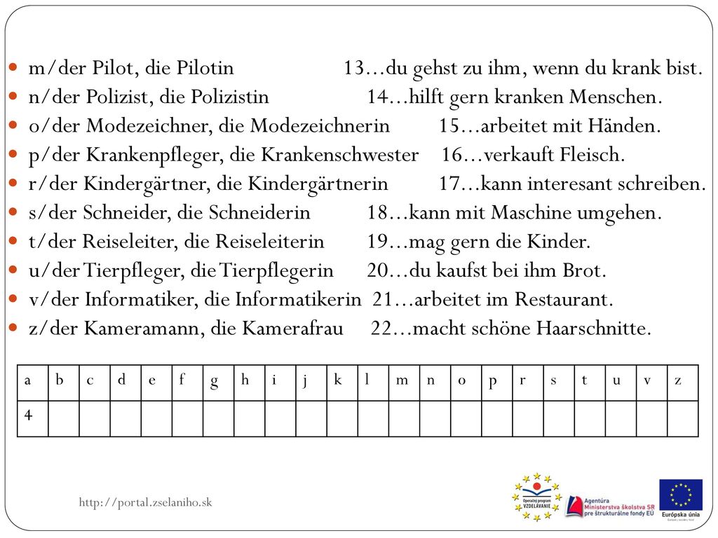 m/der Pilot, die Pilotin 13...du gehst zu ihm, wenn du krank bist.