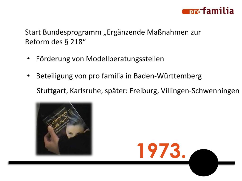 1973. Start Bundesprogramm „Ergänzende Maßnahmen zur Reform des § 218