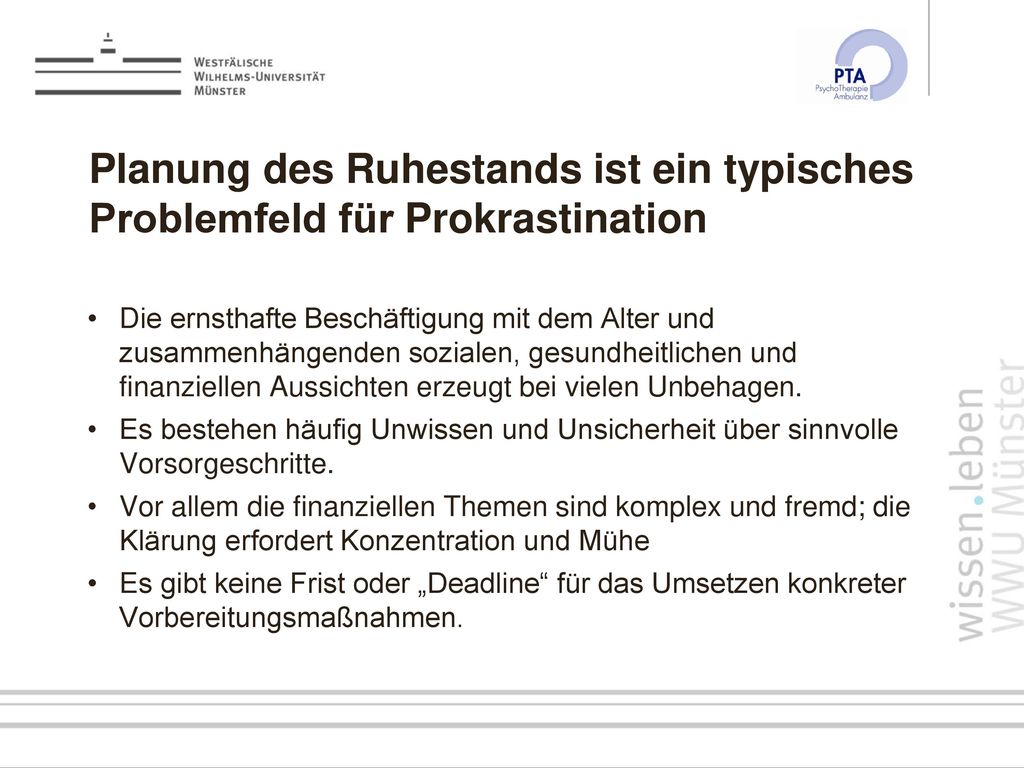 Planung des Ruhestands ist ein typisches Problemfeld für Prokrastination