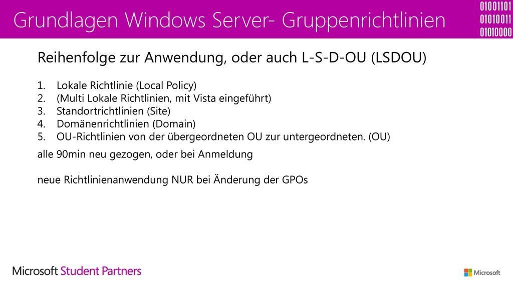 Grundlagen Windows Server- Gruppenrichtlinien