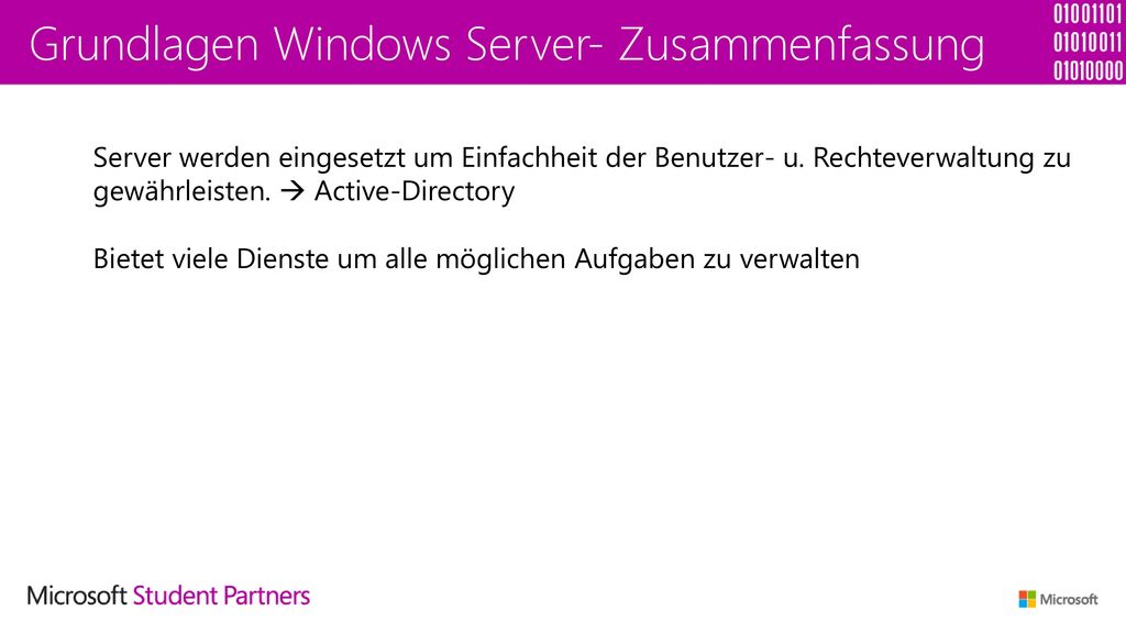 Grundlagen Windows Server- Zusammenfassung