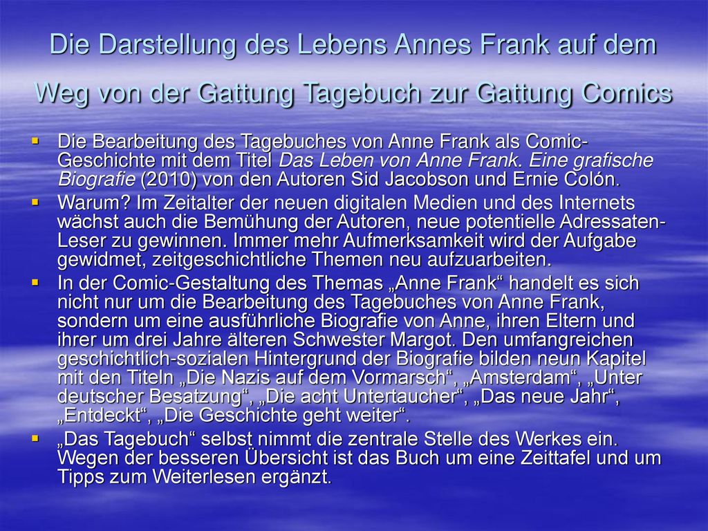 Die Darstellung des Lebens Annes Frank auf dem Weg von der Gattung Tagebuch zur Gattung Comics