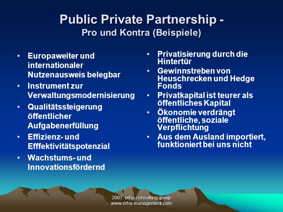 Public Private Partnership - Pro und Kontra (Beispiele)