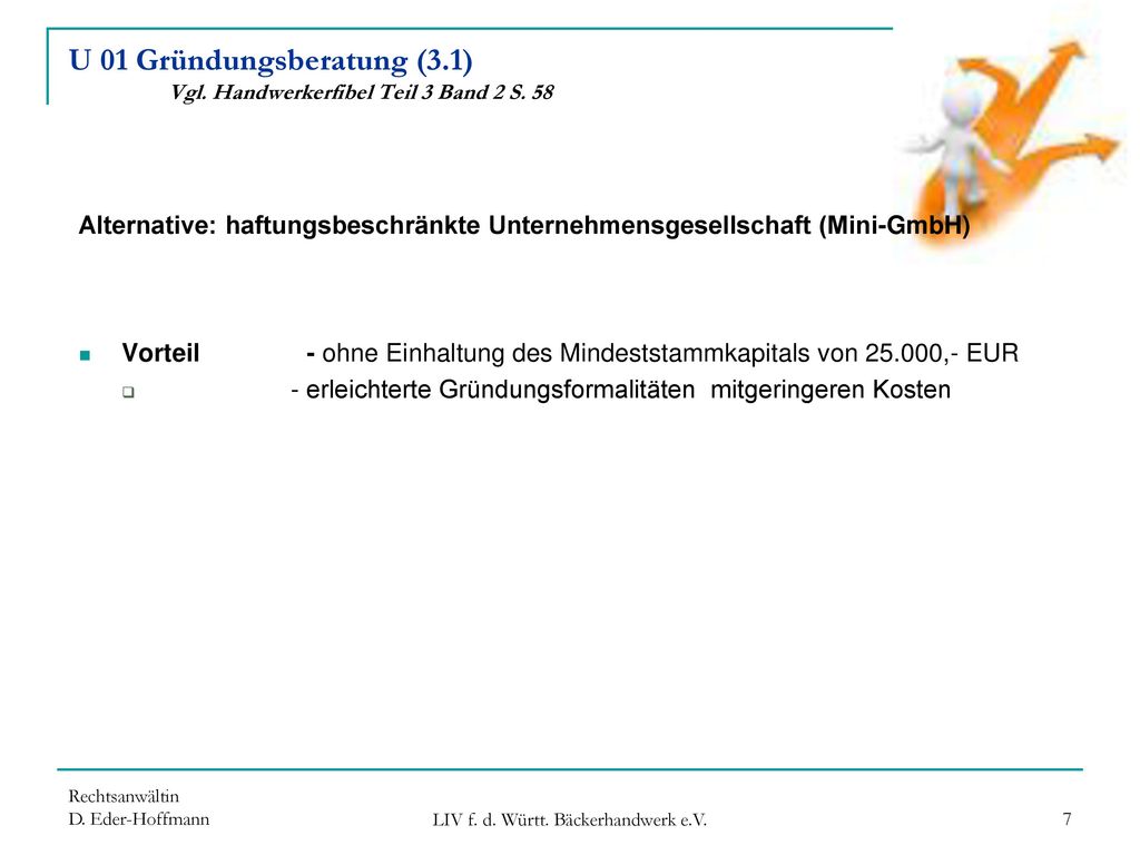 U 01 Gründungsberatung (3.1) Vgl. Handwerkerfibel Teil 3 Band 2 S. 58