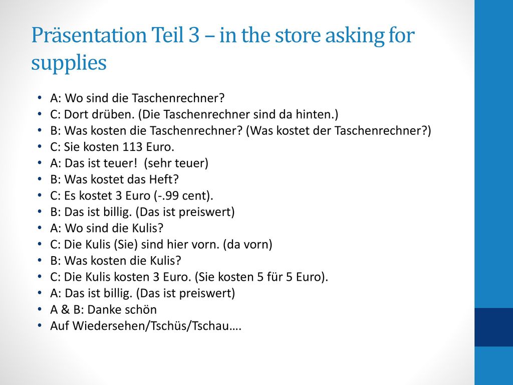 Präsentation Teil 3 – in the store asking for supplies