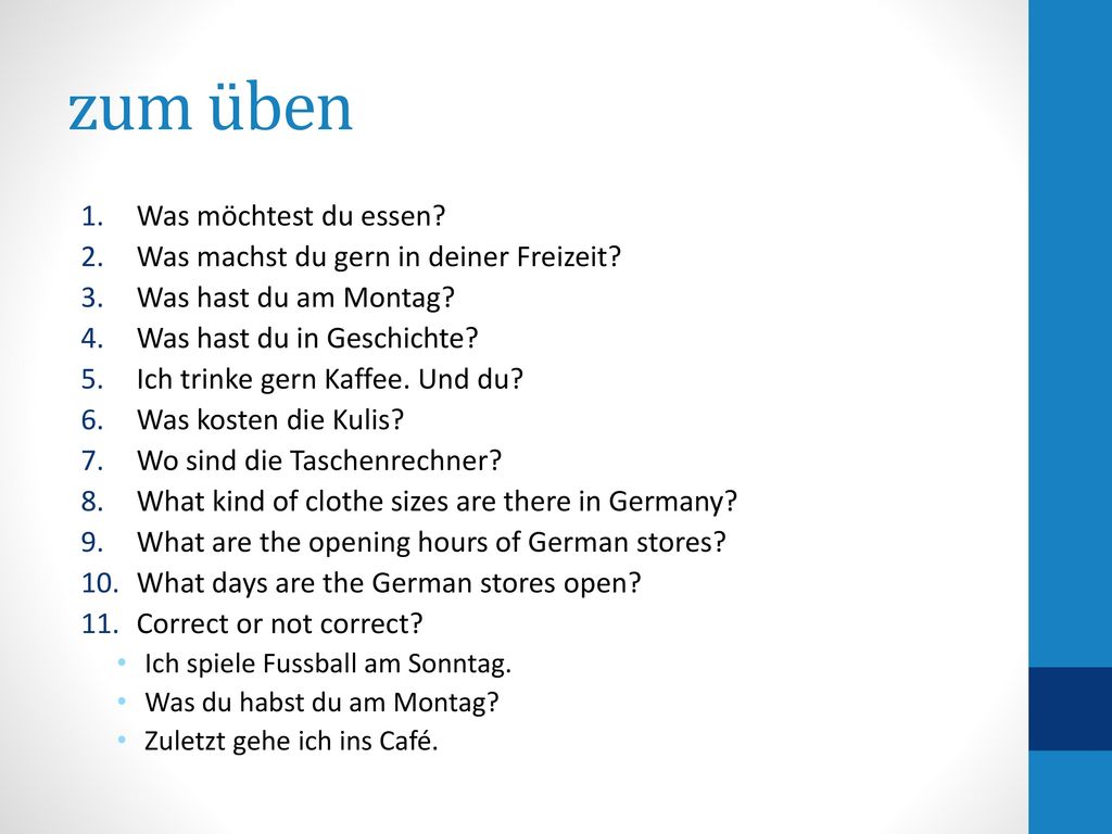 zum üben Was möchtest du essen Was machst du gern in deiner Freizeit