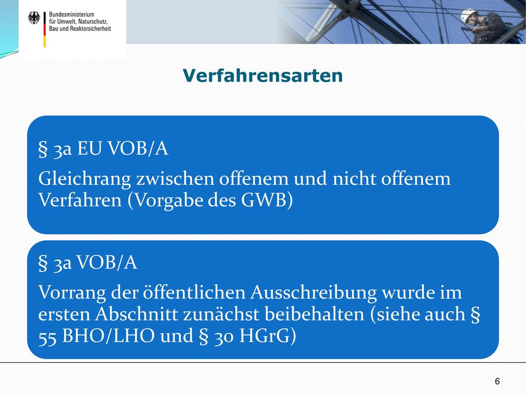 Verfahrensarten § 3a EU VOB/A. Gleichrang zwischen offenem und nicht offenem Verfahren (Vorgabe des GWB)