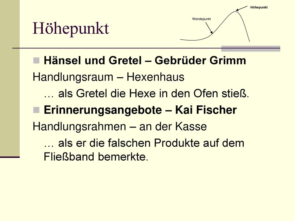 Höhepunkt Hänsel und Gretel – Gebrüder Grimm Handlungsraum – Hexenhaus