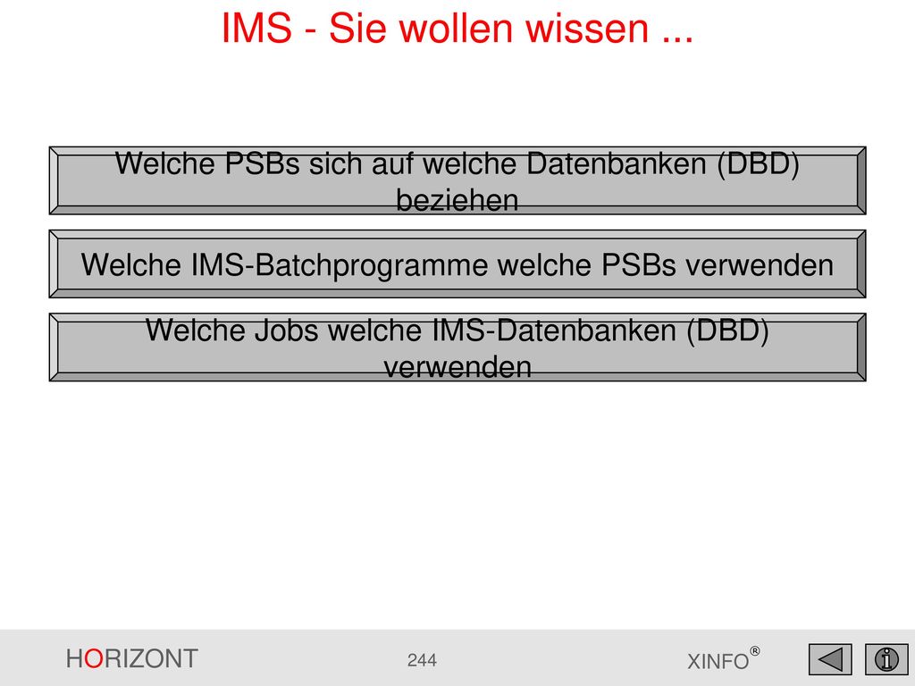 IMS - Sie wollen wissen ... Welche PSBs sich auf welche Datenbanken (DBD) beziehen. Welche IMS-Batchprogramme welche PSBs verwenden.