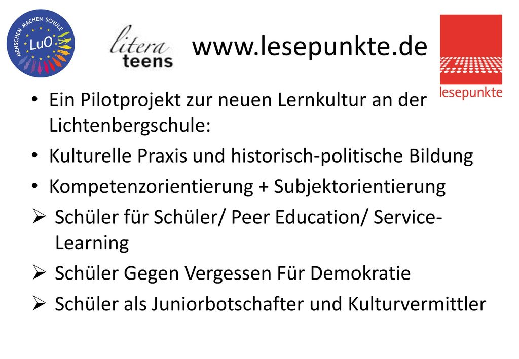Ein Pilotprojekt zur neuen Lernkultur an der Lichtenbergschule: Kulturelle Praxis und historisch-politische Bildung.
