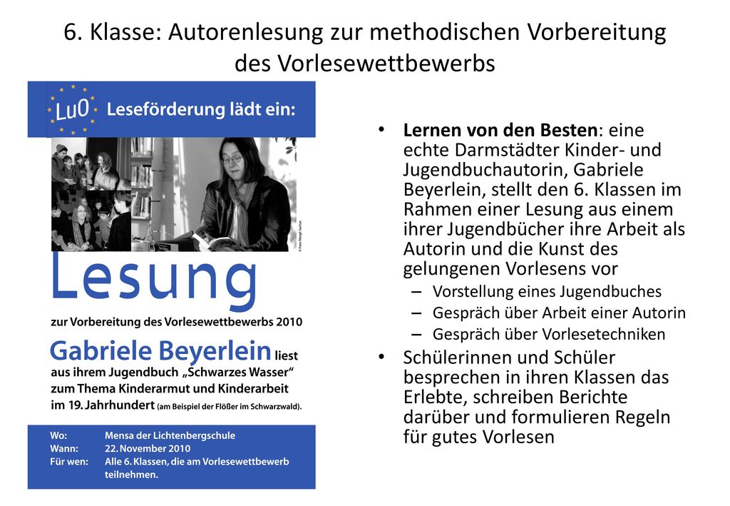 6. Klasse: Autorenlesung zur methodischen Vorbereitung des Vorlesewettbewerbs