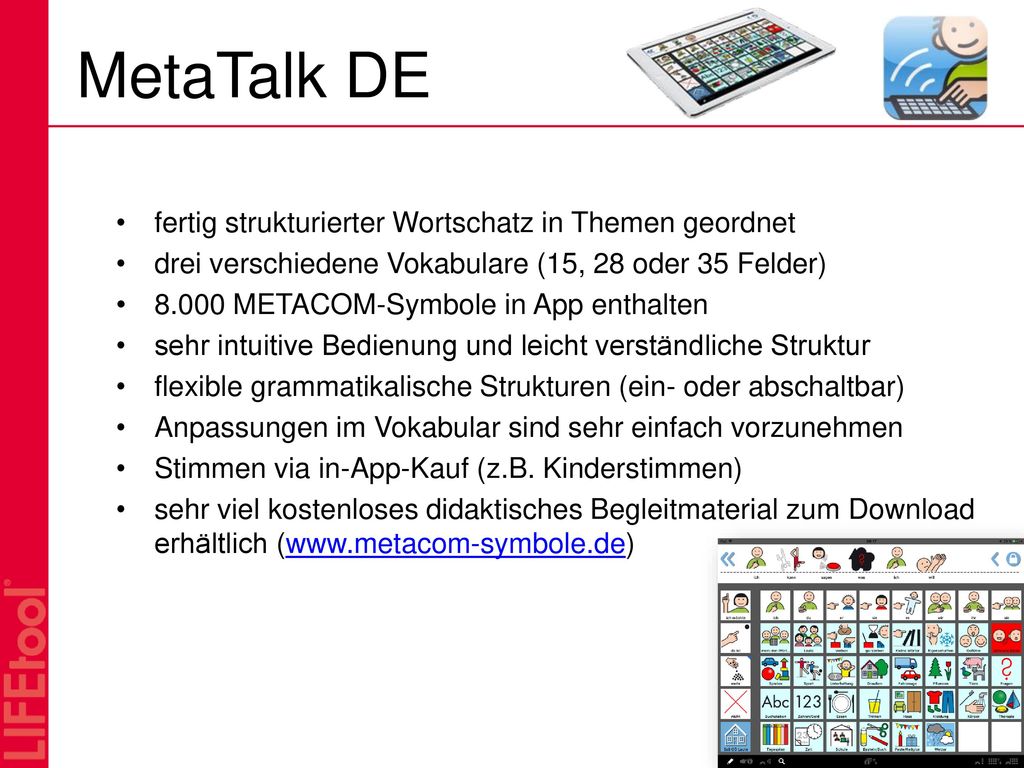 MetaTalk DE fertig strukturierter Wortschatz in Themen geordnet
