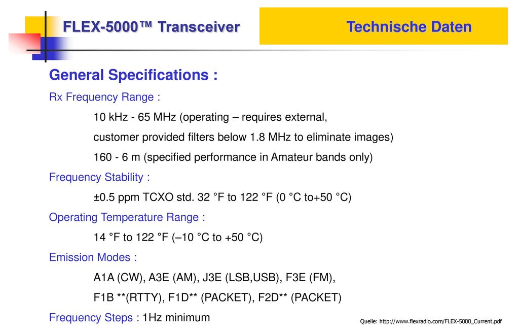 FlexRadio FLEX-5000A Der FLEX-5000A ist ein ultra kompakter Software Defined Transceiver der 2. Generation, mit 100 Watt PA von 160m bis 6m.