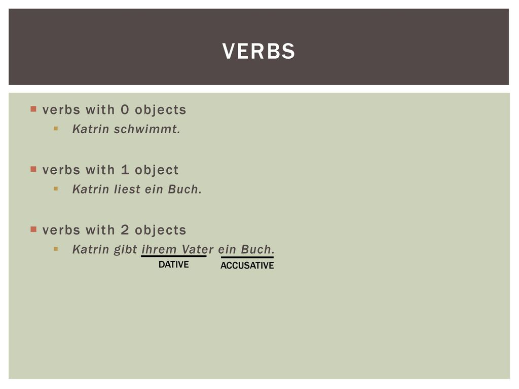 verbs verbs with 0 objects verbs with 1 object verbs with 2 objects