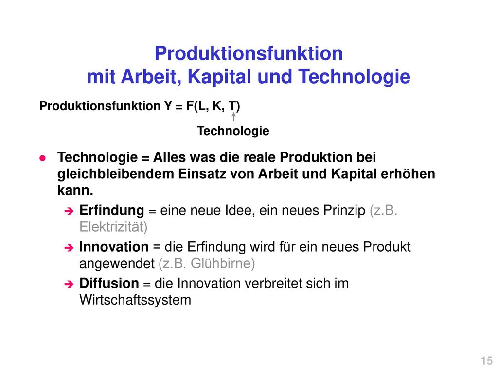 Produktionsfunktion mit Arbeit, Kapital und Technologie