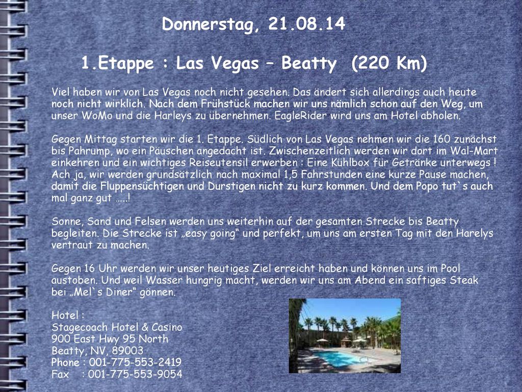 Donnerstag, Etappe : Las Vegas – Beatty (220 Km)