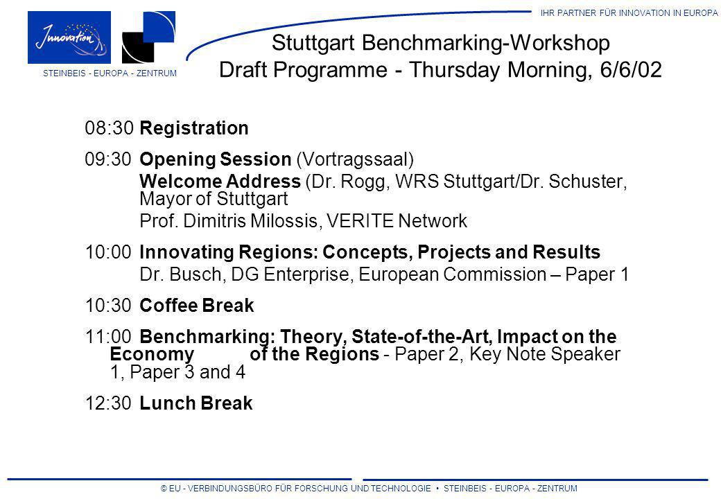 Stuttgart Benchmarking-Workshop Draft Programme - Thursday Morning, 6/6/02