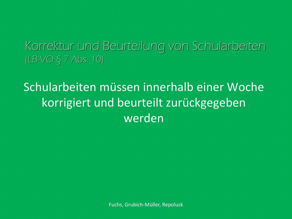 Korrektur und Beurteilung von Schularbeiten (LB-VO § 7 Abs. 10)